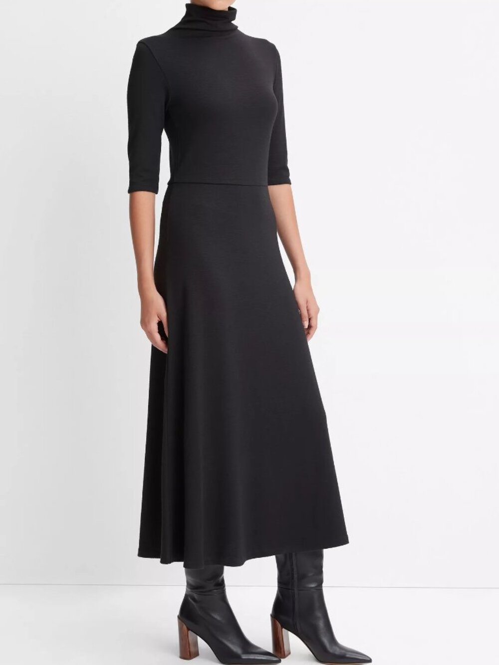 Vince NWT Black Elbow-Sleeve Turtleneck Dress
